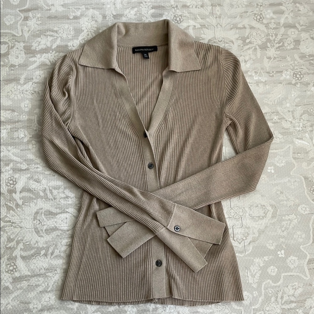 Banana Republic Ribbed Beige Cardigan Polo